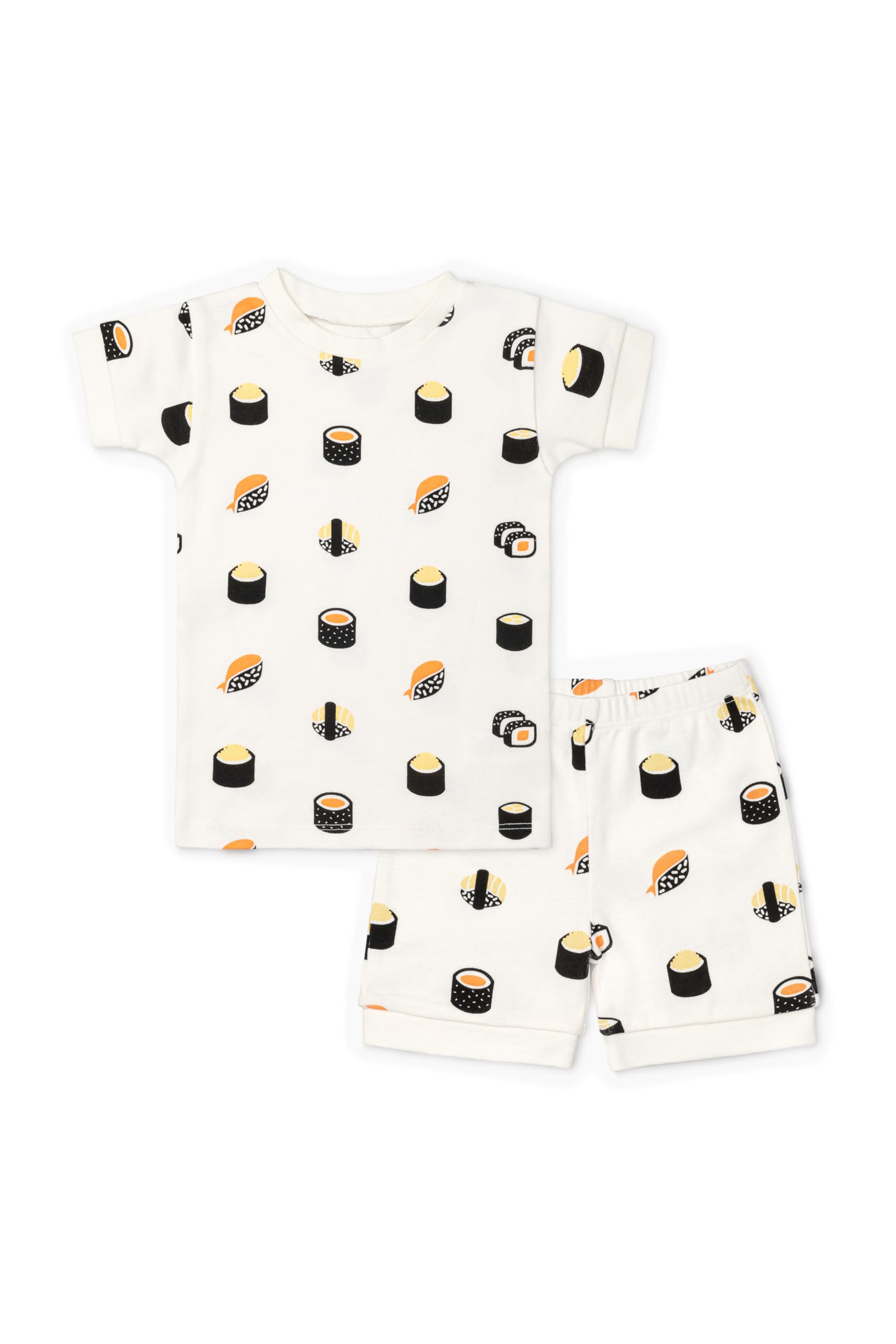 MONICA + ANDY Two-Piece Shorty Pajama Set, Size 4T, Sushi Rolls Design, 100% Organic Toddler Clothes for Girls & Boys, Super Sof