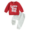 Nzndshd Valentines Day Baby Boy Outfit Letter Embroidered Long Sleeve Sweatshirt Heart Print Pants Set 2Pcs Clothes (Red Love Yo