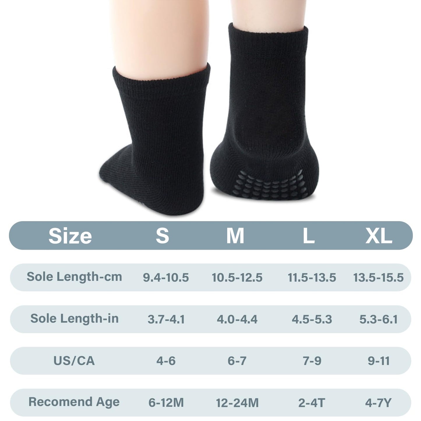 Jakidar 12 Pairs Baby Socks Cotton Crew Toddler Socks Grips Non Slip Bottom Kids Socks, Black Gray White 12-24Months