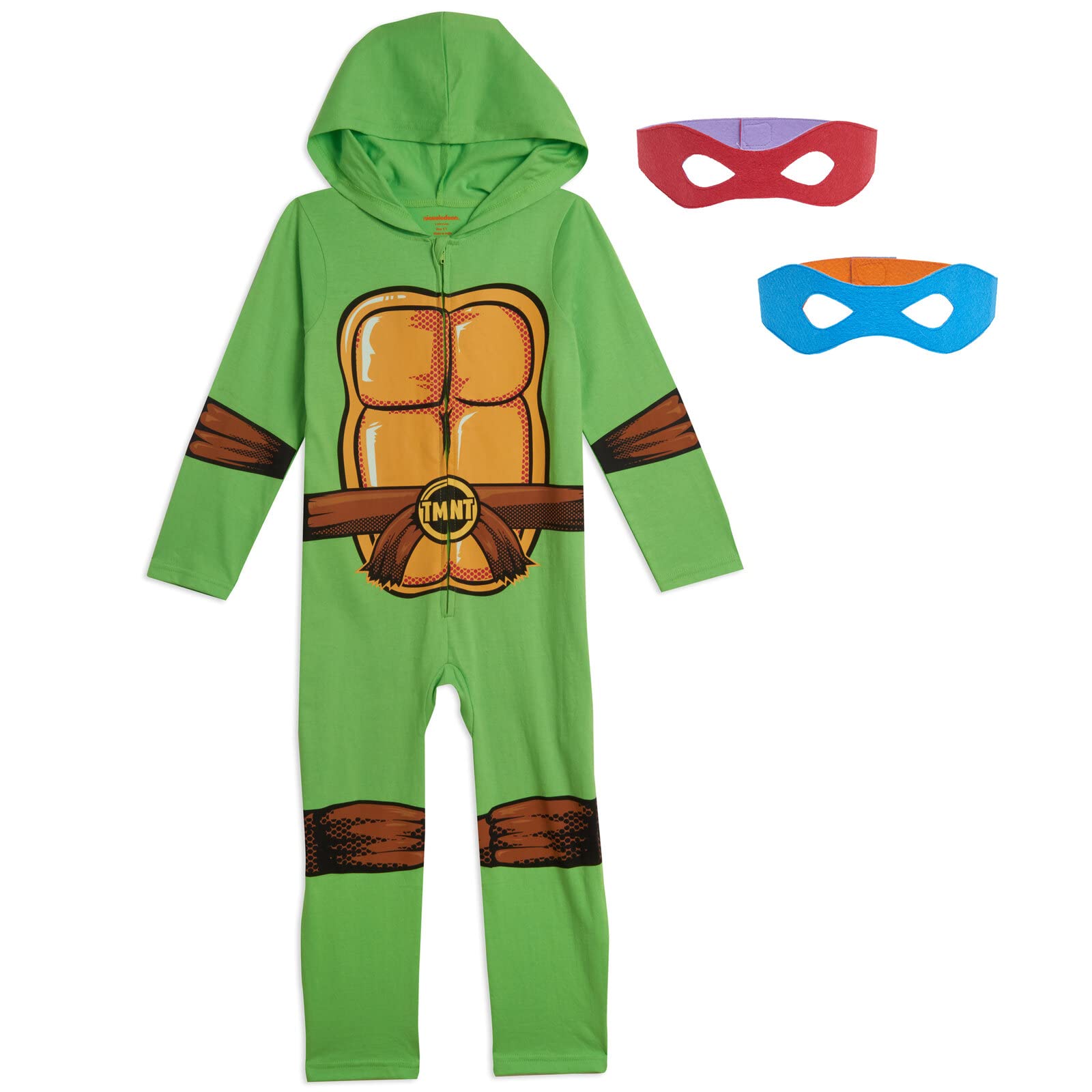 Teenage Mutant Ninja Turtles Big Boys Zip Up Cosplay Costume Coverall And Masks 10-12