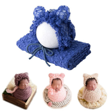 Vemonllas Newborn Baby Photography Props Outfits Hat Long Ripple Wrap Set For Boys Girls Photography (Blue)