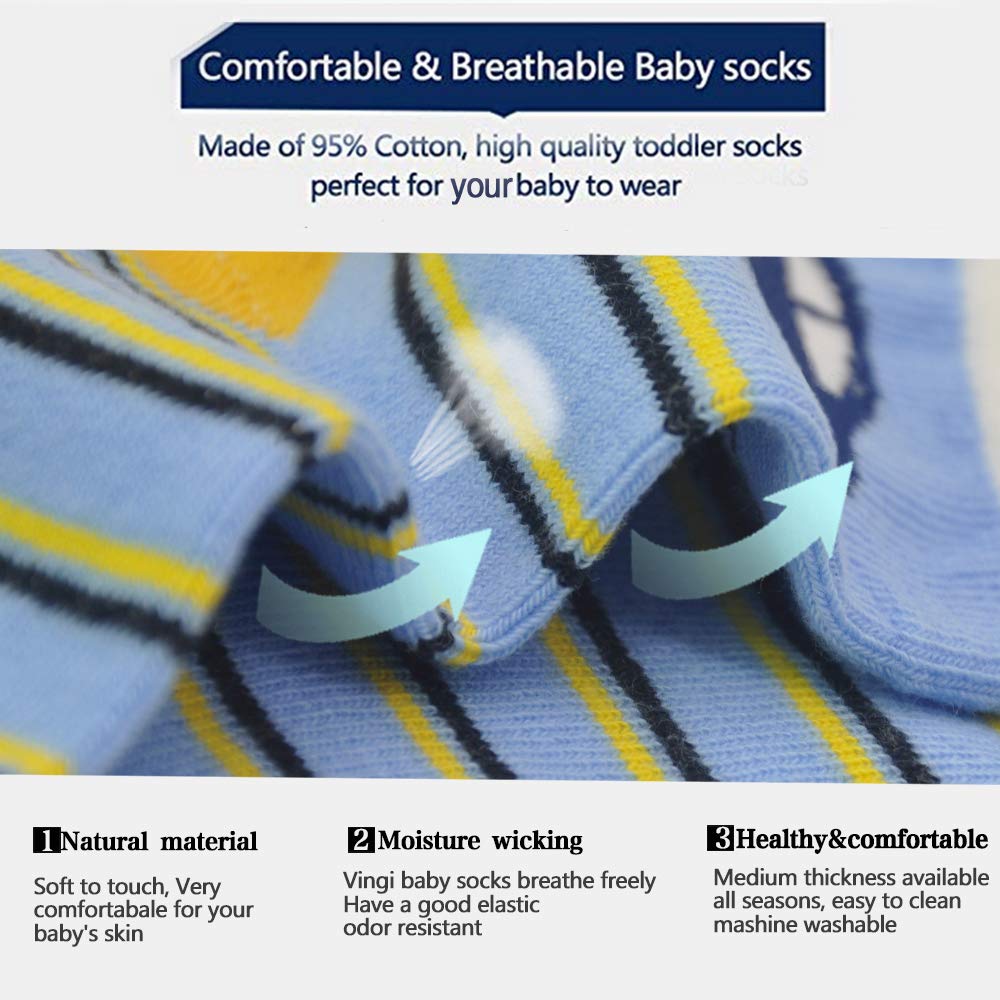 Tphon Non Slip Kids Toddler Socks With Gripper 12 Pairs Anti Skid Boys Girls Socks For Baby Socks For 5-7 Year Children