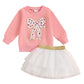Toddler Baby Girl Valentines Day Outfit Love Heart Bow Sweatshirt and Tulle Tutu Skirts Little Girls Spring Clothes (Pink, 2-3T