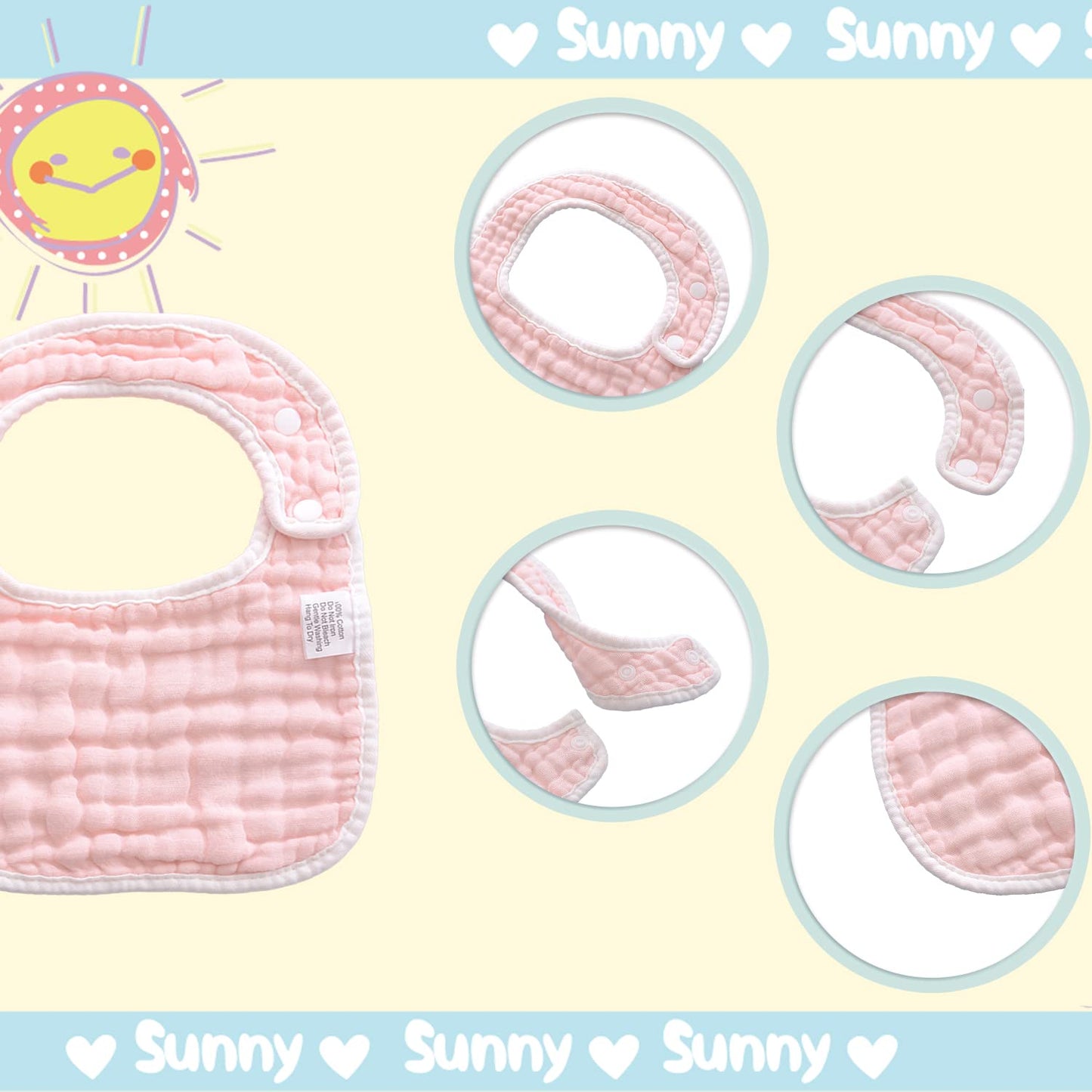 Dosmine 6 Pack Baby Drooling Bibs 8-Layer Baby Food Bibs Adjustable Baby Bibs Soft & Absorbent Bibs For Drooling & Teething For