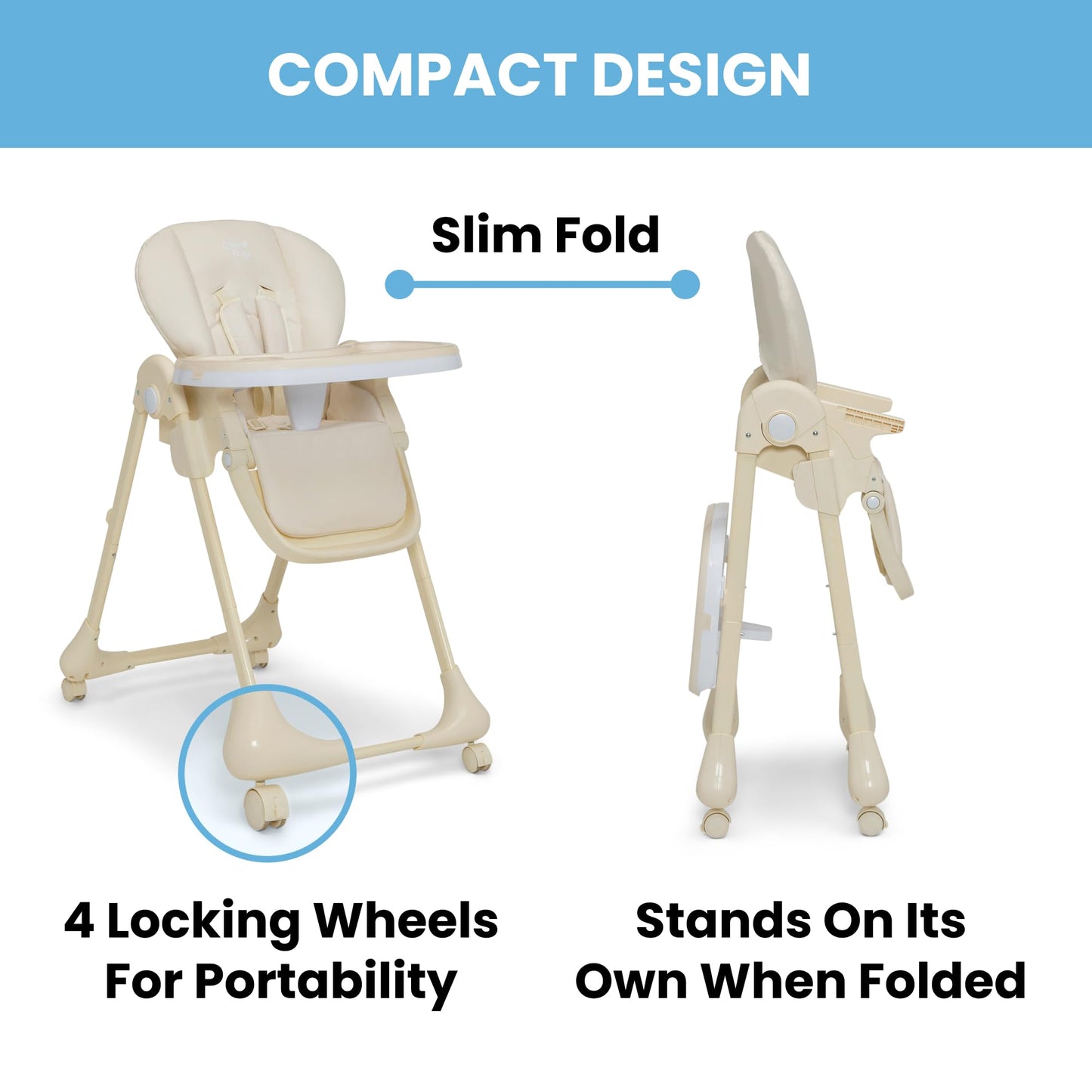 Delta Children Little Folks 2-In-1 Slimfold High Chair For Babies And Toddlers, Cream