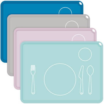 Zhehao 4 Pcs Montessori Kids Placemat 16 X 12'' Non Slip Baby Placemat Silicone Placemats For Toddlers Baby Eating Mat Food Mats