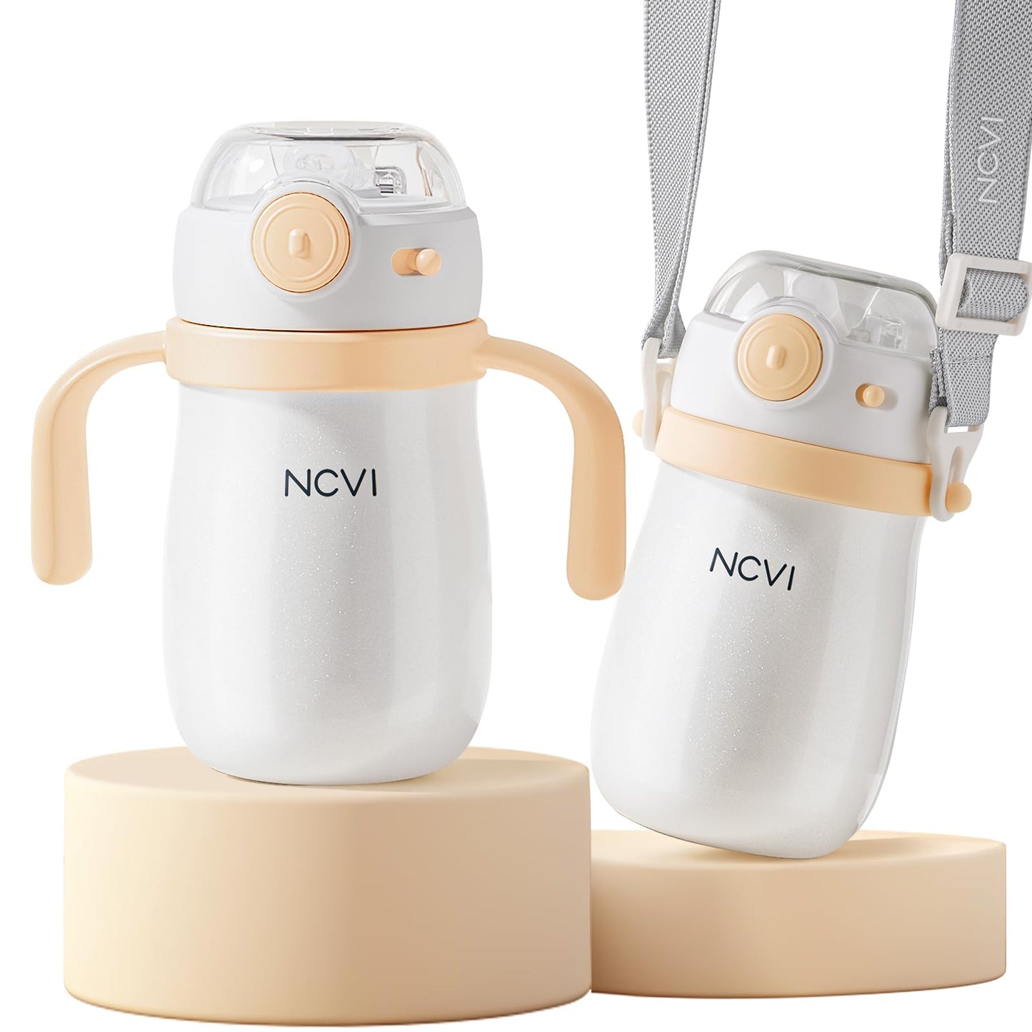 Ncvi Kids Stainless Steel Straw Cup For Toddlers 1-3 Years Old, Training Tumbler With Straw Spill Proof With Handle, Insulated B