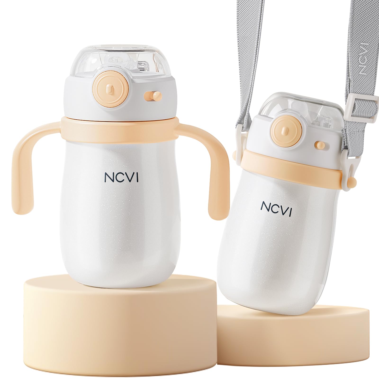 Ncvi Kids Stainless Steel Straw Cup For Toddlers 1-3 Years Old, Training Tumbler With Straw Spill Proof With Handle, Insulated B