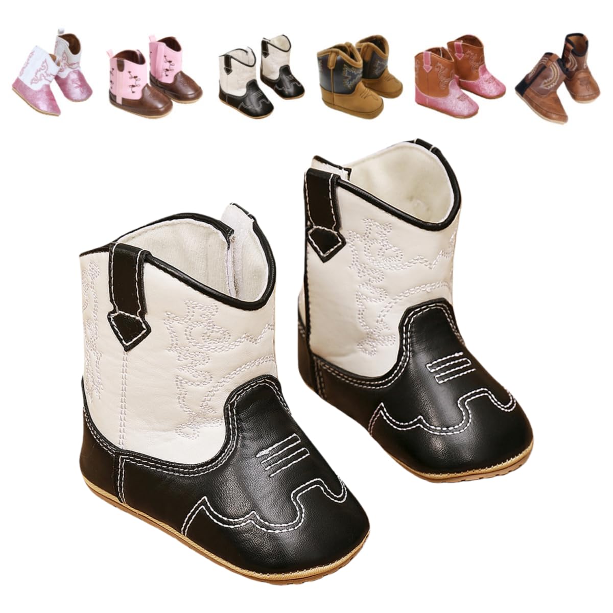 Yibubu Baby Cowboy Boots for Boys & Girls Embroidery Western Baby Cowgirl Boots Infant Sequin Leather Baby Cowboy Boots Round To