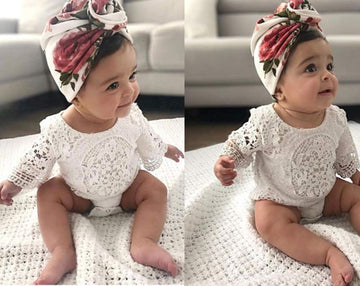 Infant Baby Girl White Lace Ruffles Sleeve Romper Sunsuit Bodysuit (60Cm/0-3 Months)
