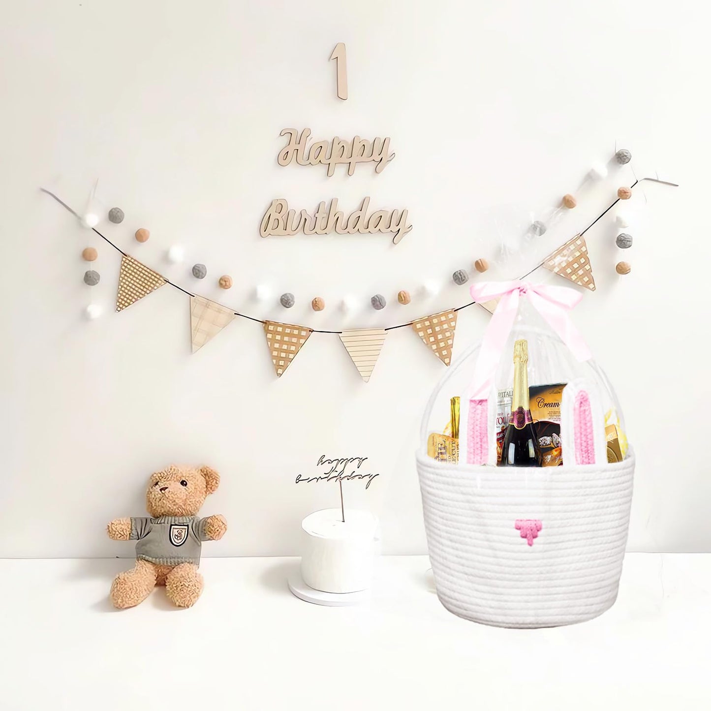 Poschnor Easter Gift Basket Empty With Gift Bags And Ribbons, Easter Bunny Basket, Small Woven Rope Baskets For Organizing, Bask