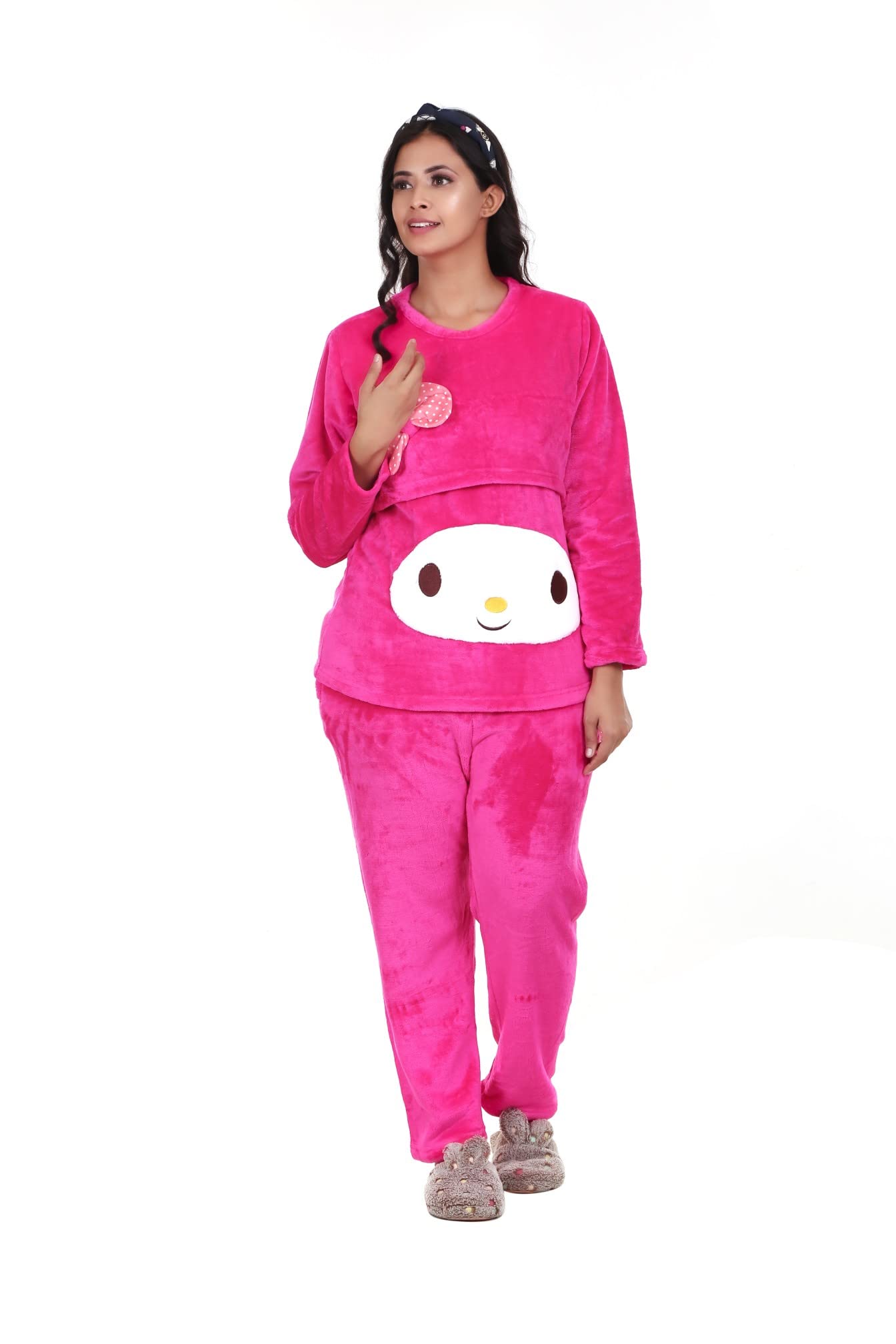 MUKHAKSH (Set = 2 Pieces Girls Winter Woolen Warm Red Night Suit with Hoodievery Comfortale
