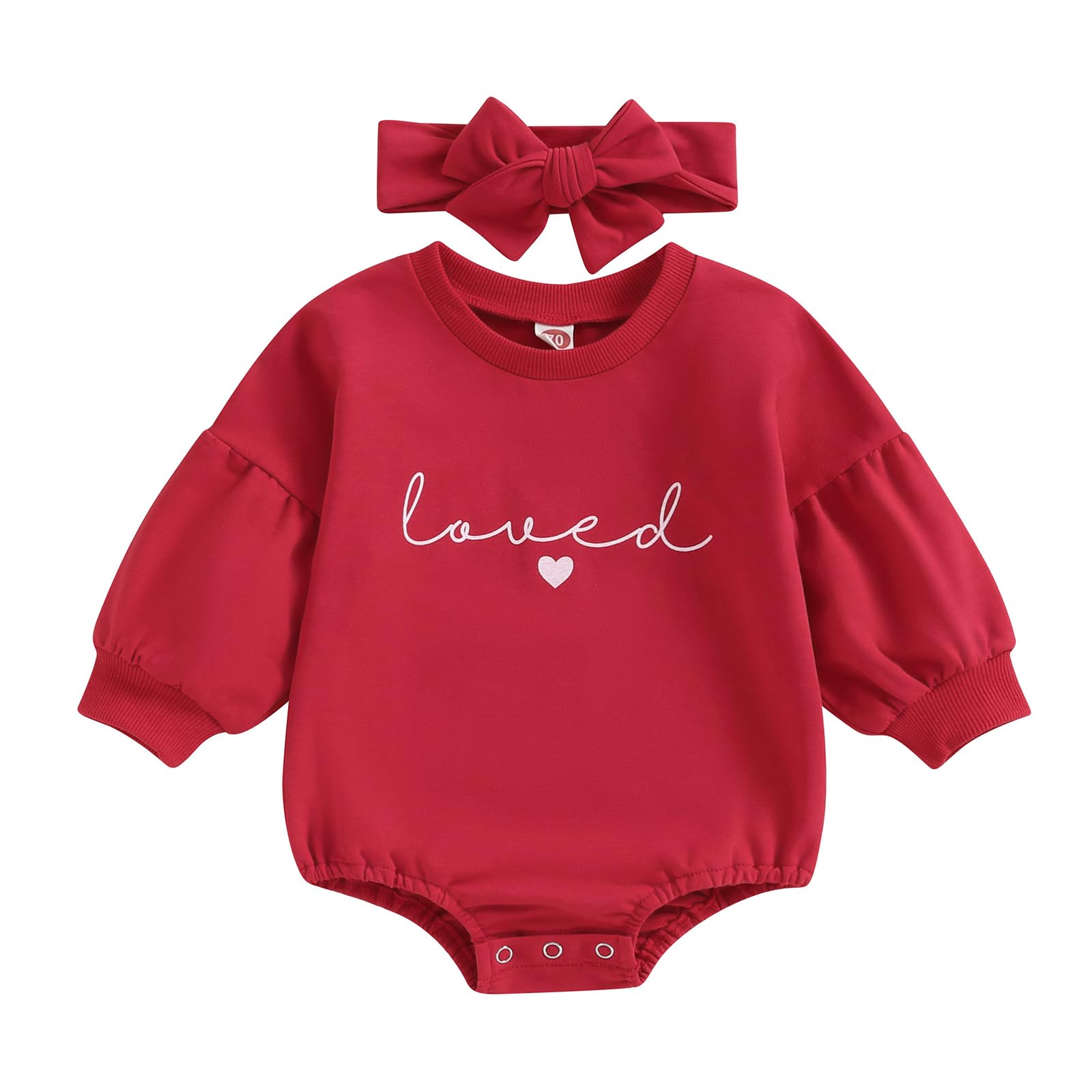 Yingisfitm Newborn Baby Girl Valentines Day Clothes Long Sleeve Onesie Bubble Romper Fall Winter Cute Outfits (Puff Sleeve Red,