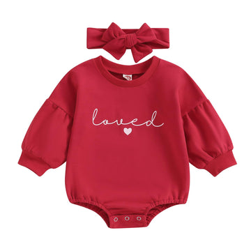 Yingisfitm Newborn Baby Girl Valentines Day Clothes Long Sleeve Onesie Bubble Romper Fall Winter Cute Outfits (Puff Sleeve Red,