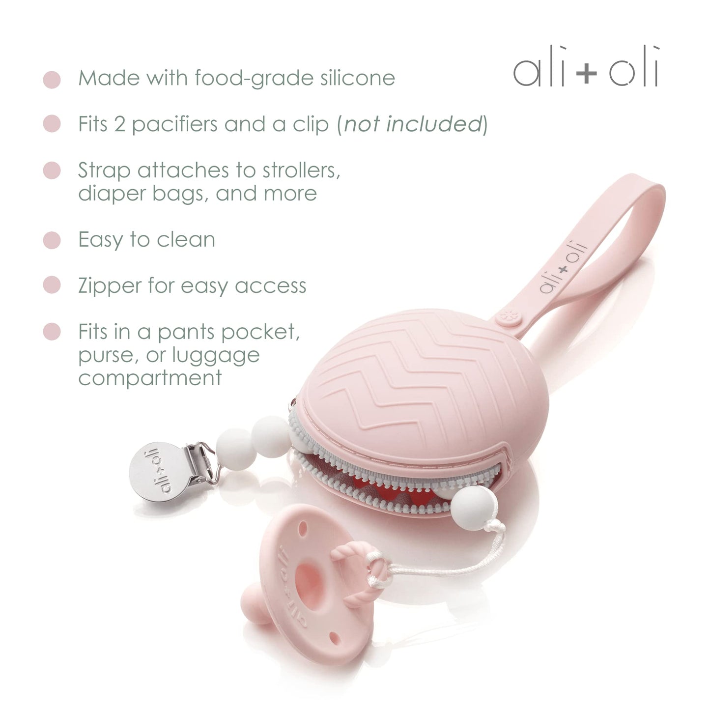 Ali+Oli Silicone Pacifier Case (Natural) 3' X 1.6' Bpa-Free Newborn Pacifier Holder, Travel Baby Pacifiers Silicone Pouch, Pac