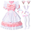 Irtysh Women Sweet Kawaii Costume Dress Anime French Maid Cosplay Furry Cat Ear Gloves Socks Set(Pink 2Xl)