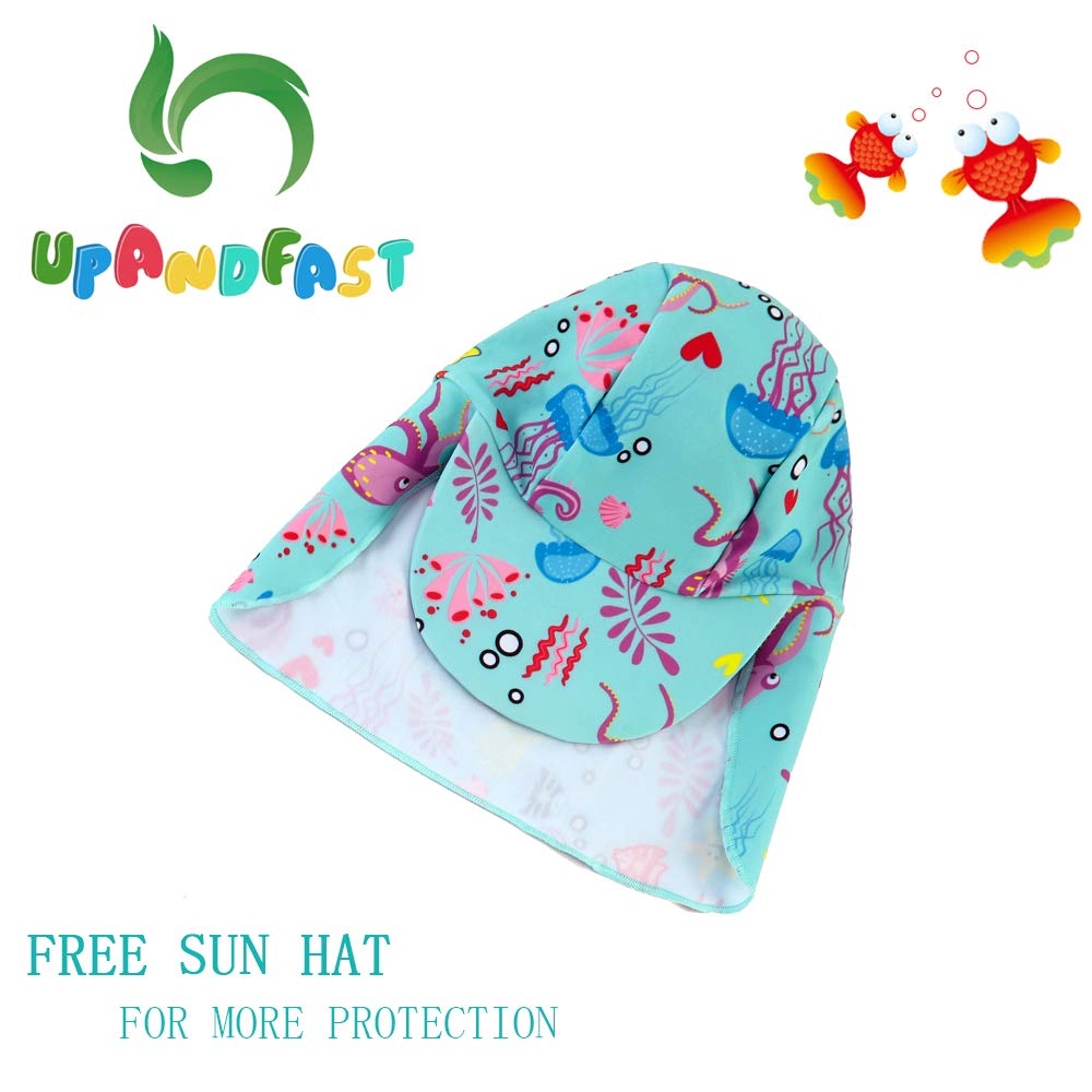 Upandfast Baby/Toddler One Piece Zip Sunsuit With Sun Hat Upf 50+ Sun Protection Baby Swimsuit (Green(3/4 S), 6-9 Months)