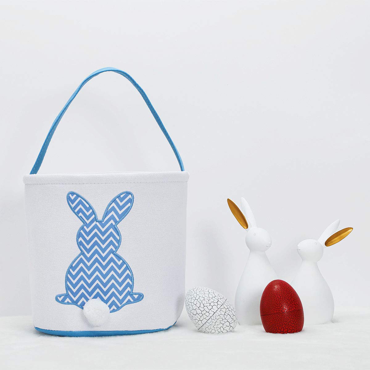 Monoblanks Easter Bunny Basket Bags, Rabbit Bucket Tote For Easter Egg Hunts Decorations Candy Gifts Storage (Blue(Wave))