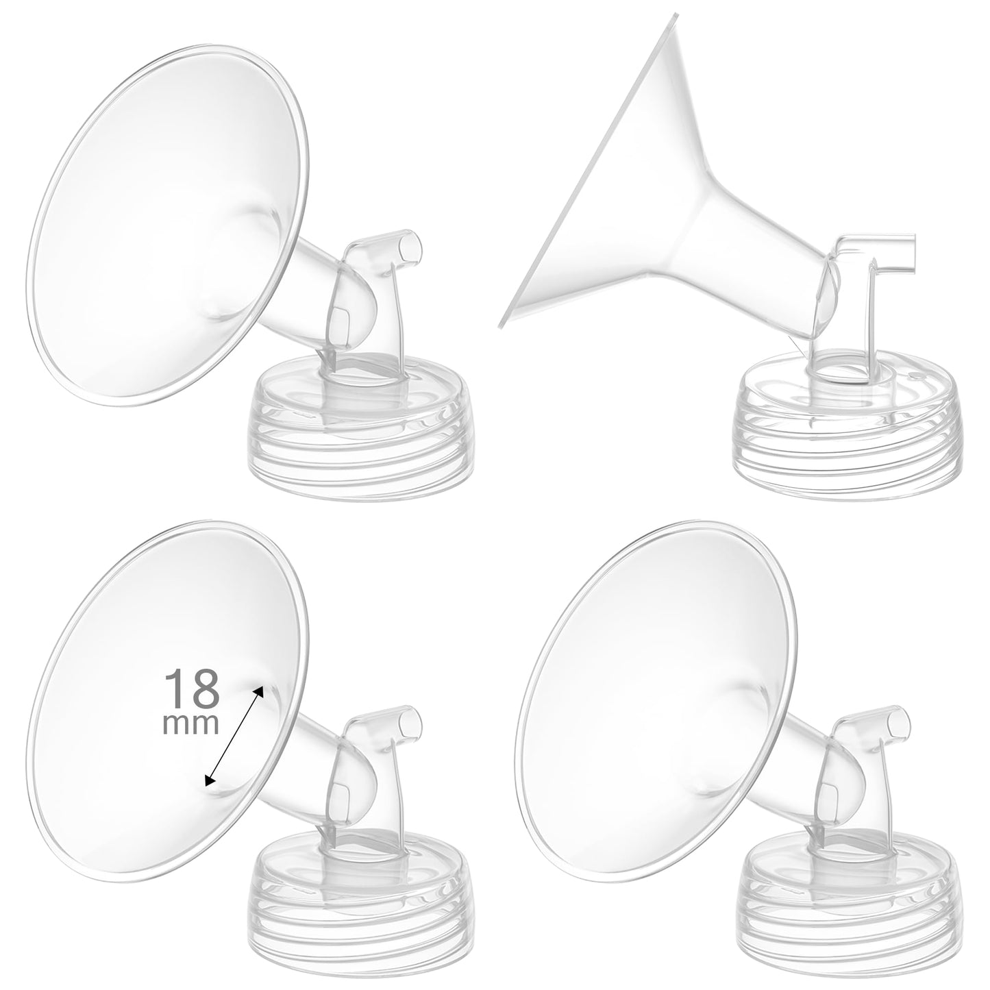 GOTOCUT 4PCS 18mm Breast Pump Flanges, Compatible with Spectra S1/S2/9Plus/Synergy Gold, Motif Luna, Wide-Mouth Bottle Fit, Brea