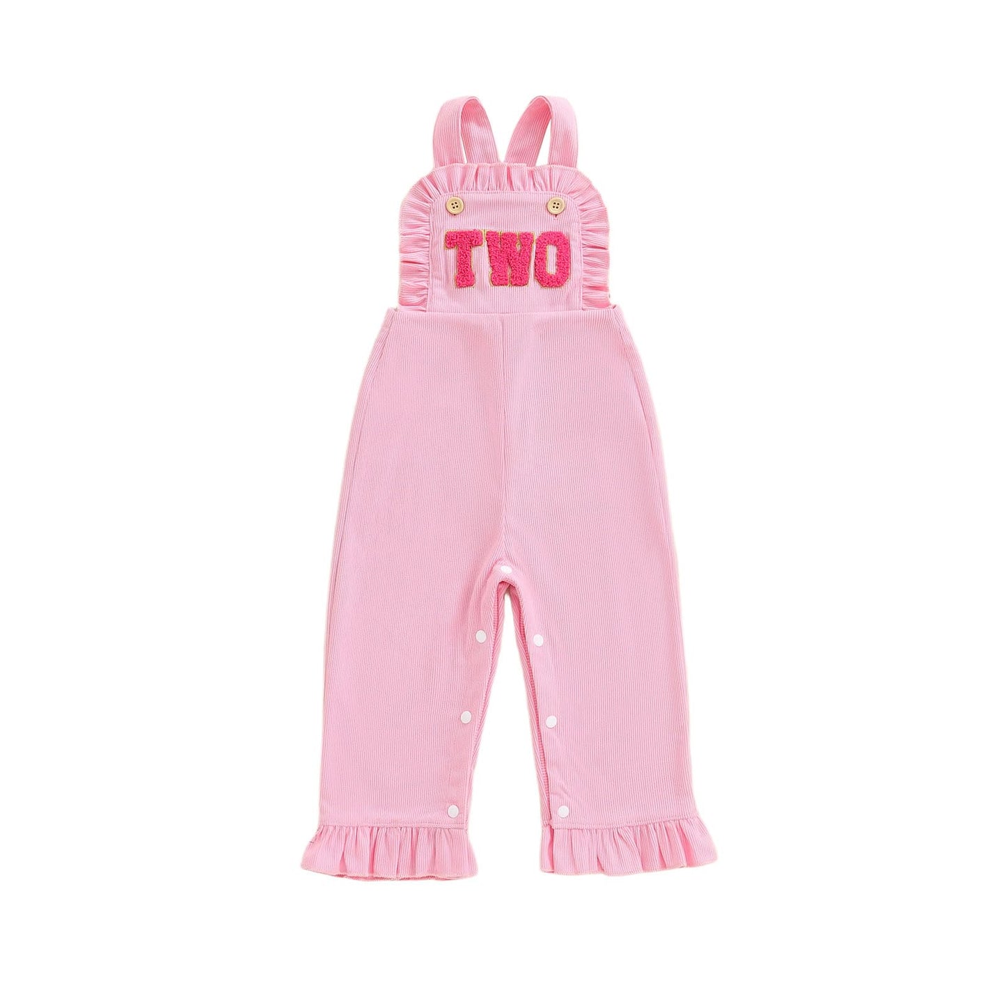BULINGNA Baby Girl 1st 2nd Birthday Outfit Sleeveless Letters Embroidery Jumpsuit Overalls Corduroy Birthday Clothes (TWO, 18-24