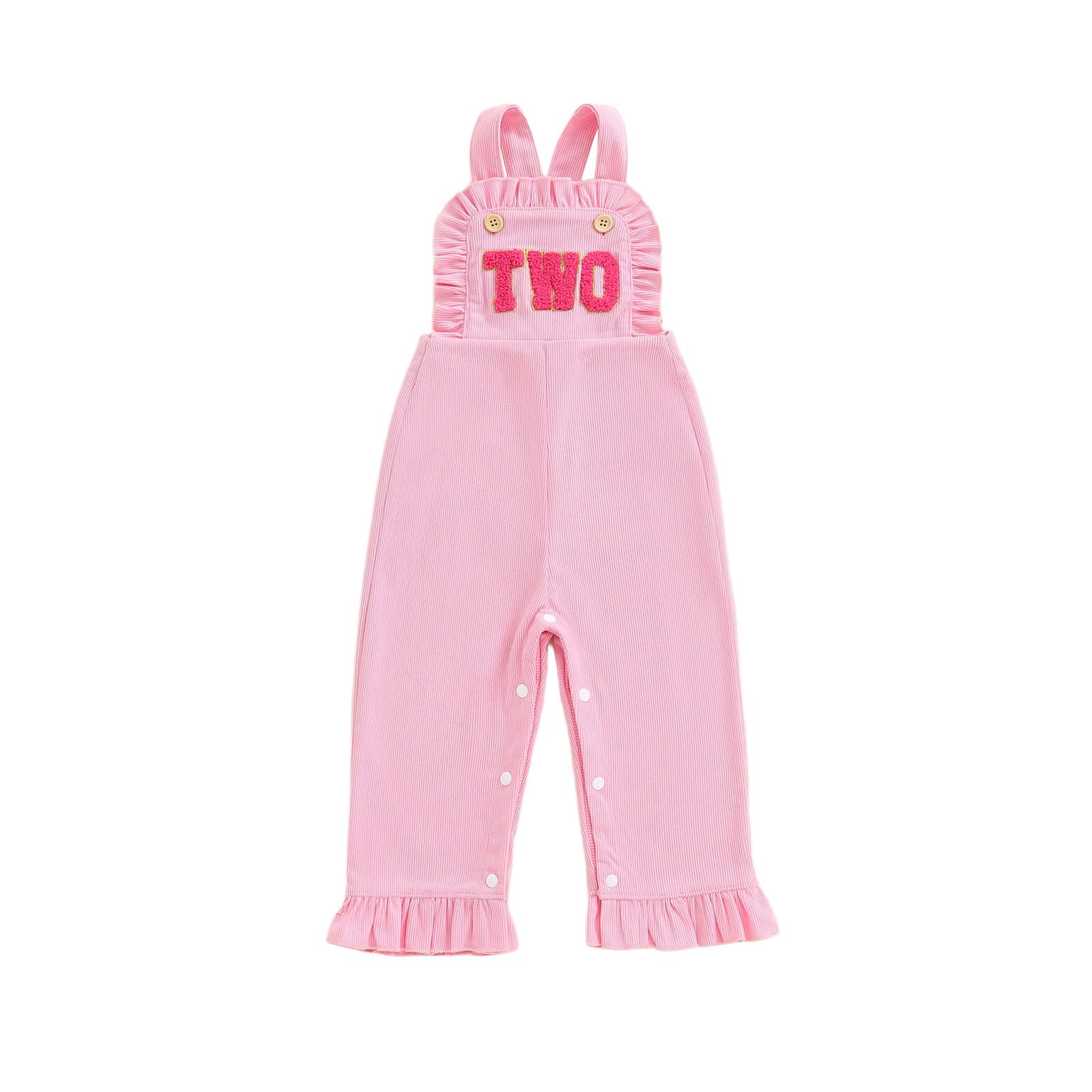BULINGNA Baby Girl 1st 2nd Birthday Outfit Sleeveless Letters Embroidery Jumpsuit Overalls Corduroy Birthday Clothes (TWO, 18-24
