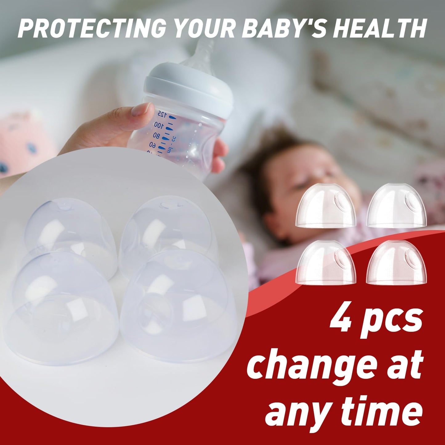 4-Pack Baby Bottle Caps For Philips Avent Natural Bottles, Baby Bottle Lids, Baby Bottle Nipple Caps For Avent Natural Plastic A