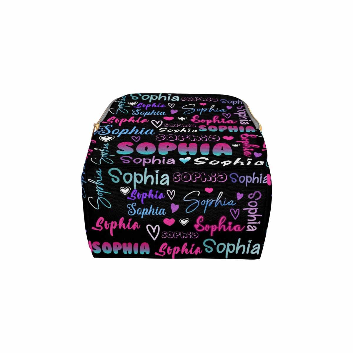 Customized School Bag With Name, Large Capacity Waterproof Diaper Bag, Heart Pattern Monogram Nappy Backpack With Thermal Pocket