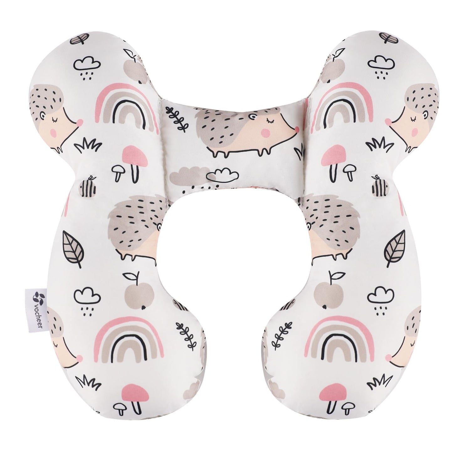 vocheer Baby Travel Pillow(Upgraded), Head and Neck Support Pillow for Pushchair, Car Seat, Stroller, Bouncer, Cotton(Hedgehog)