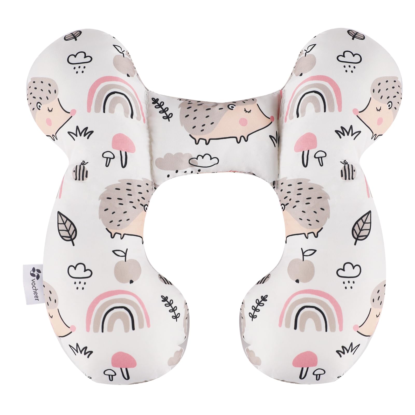 vocheer Baby Travel Pillow(Upgraded), Head and Neck Support Pillow for Pushchair, Car Seat, Stroller, Bouncer, Cotton(Hedgehog)
