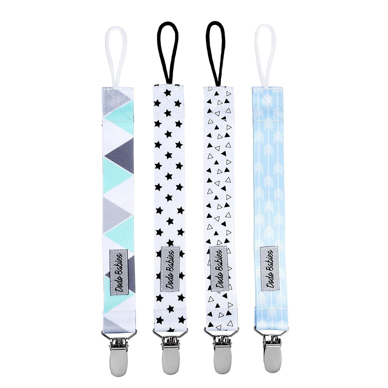 Dodo Babies Pacifier Clip Set - Four Clips Plus Binky Case - Universal Holder Fits Most Paci Brands, Teether Toys And Car Seats