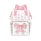 Personalized Diaper Bag Backpack for Women, Custom Name Nursing Mommy Daypack, Pink Bow Diaper Bag for Girls Boys, New Mom Gifts