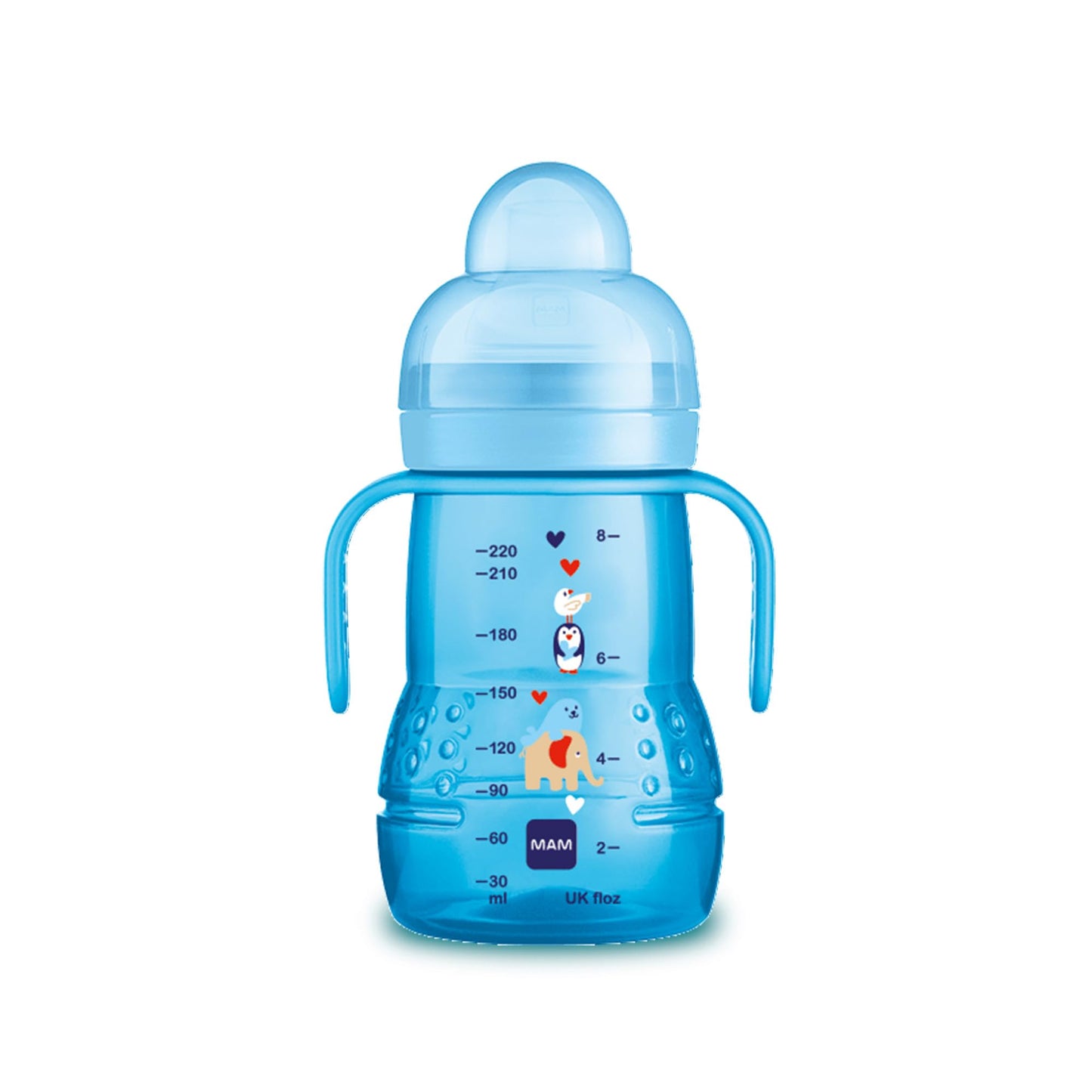 Mam Plastic Trainer Cup (1 Count), Trainer Drinking Cup With Extra-Soft Spout, Spill-Free Nipple, And Non-Slip Handles, For Boys