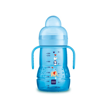 Mam Plastic Trainer Cup (1 Count), Trainer Drinking Cup With Extra-Soft Spout, Spill-Free Nipple, And Non-Slip Handles, For Boys