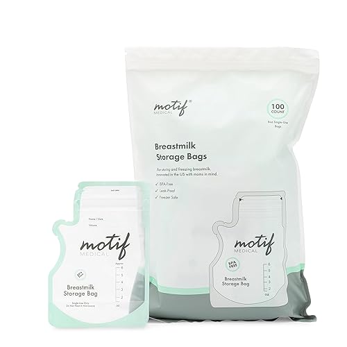 Motif Medical, Milk Storage Bags, 8 Oz Milk Freezer Bag With Easy Pour Spout, Bpa Free, Write-On Label - 100 Count