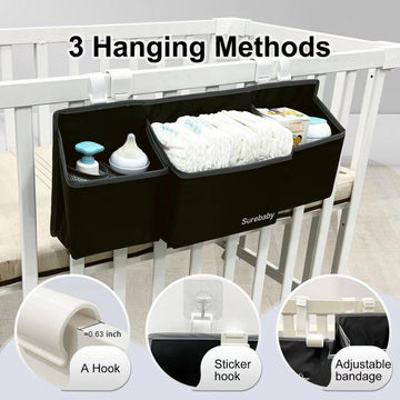 Surebaby Hanging Baby Diaper Caddy, 3-In-1 Diaper Caddy Organizer Holder For Baby Crib, Nursery Organization Diaper Stacker Stor