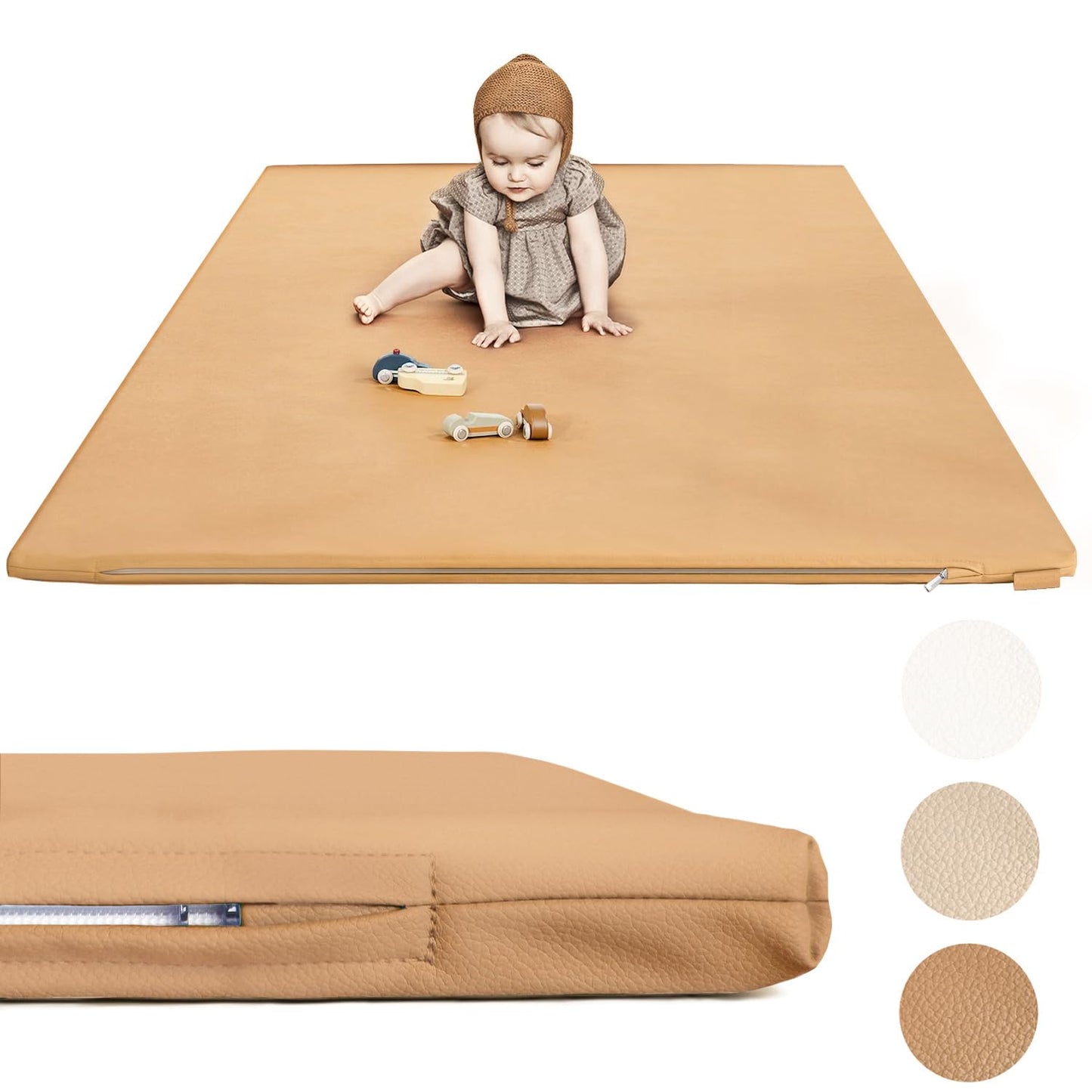 Padded Thick Baby Play Mat - Protective & Super Soft Non Toxic Vegan Leather Floor Mat For Girls And Boys - 50 X 50 Playpen Mats