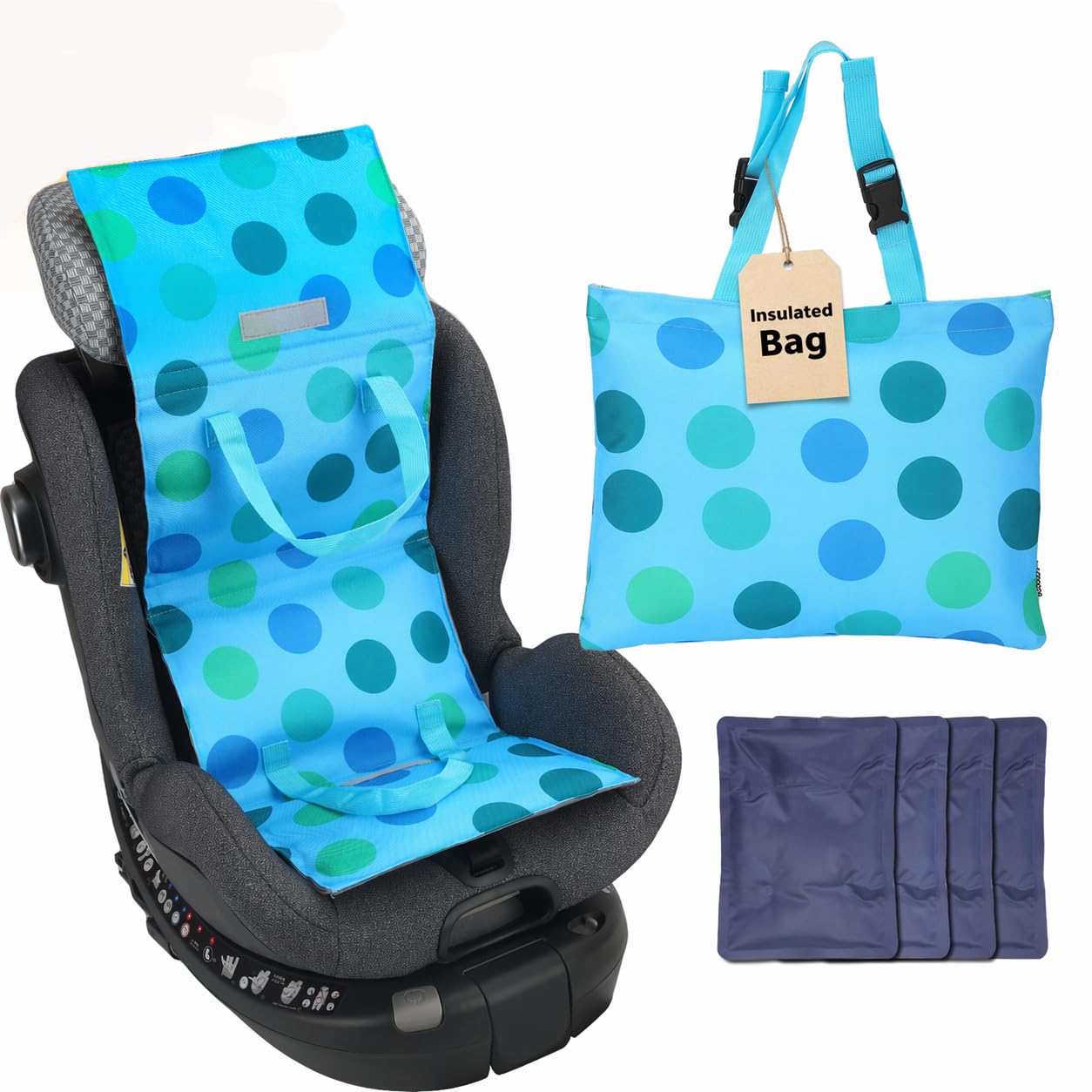 Babeezy Baby Car Seat Cooling Pad with Insulated Bag Reusable Baby Carseat Cooler Cooling for Car Seat Belts Summer Essential 4 