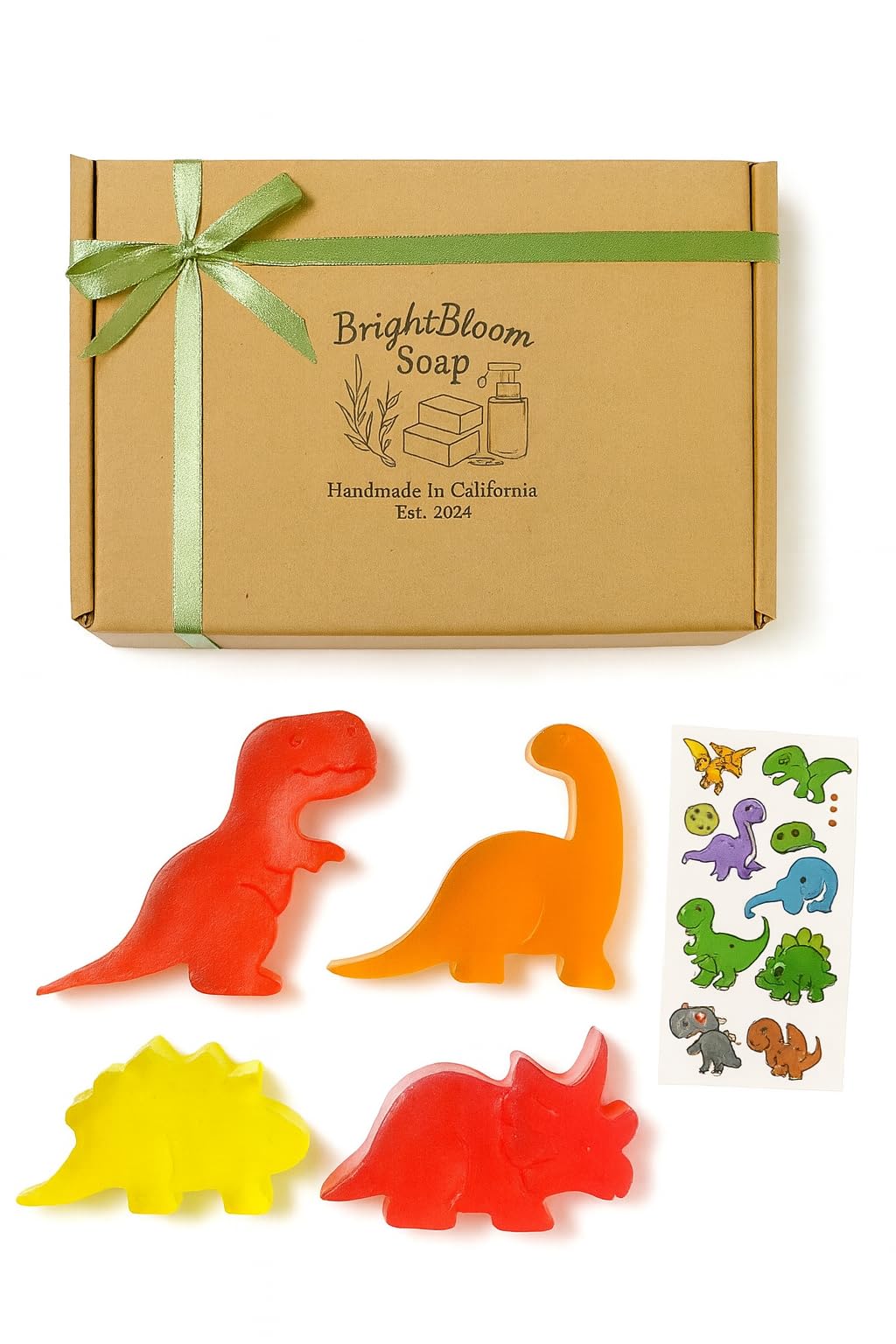 BrightBloom Kids Soap Bars (Set of 4) - Handmade Natural Dinosaur Shaped Soaps for Children - Gentle Bath Soap for Sensitive Ski