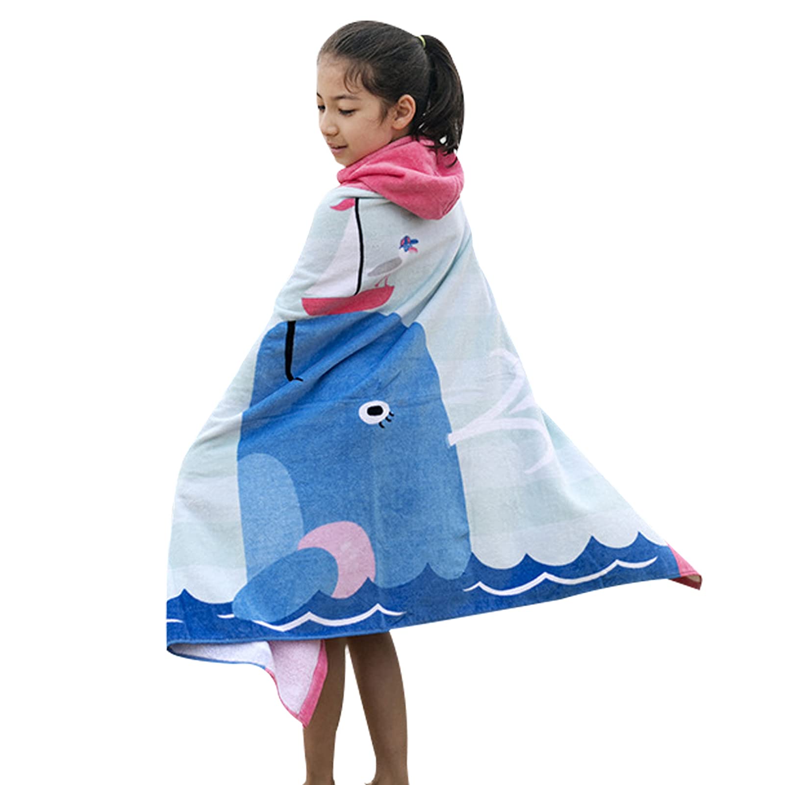 Bangsaur Kids Hooded Pool Towels, Cotton Large Beach Bath Swiming Towel Wrap, Toddlers Girls 3-12 Years Cover Up Dolphin