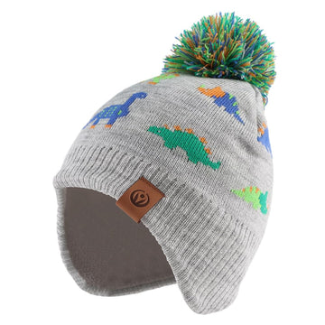 Jangannsa Knitted Baby Hat Scarf Set Winter Warm Boys Girls Beanie Fleece Lining Toddler Kids Hats With Pompom(Colorful-Dinosaur