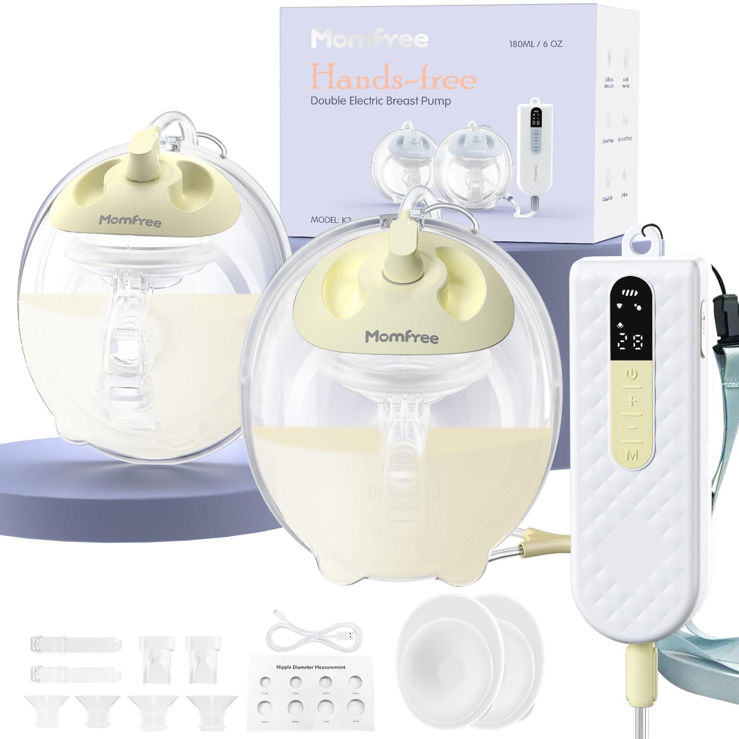 Hands-Free Breast Pump K3, Portable Low Noise Wearable Breastfeeding Pump with Integrated Double Seal Flange, Mini Motor & Smart