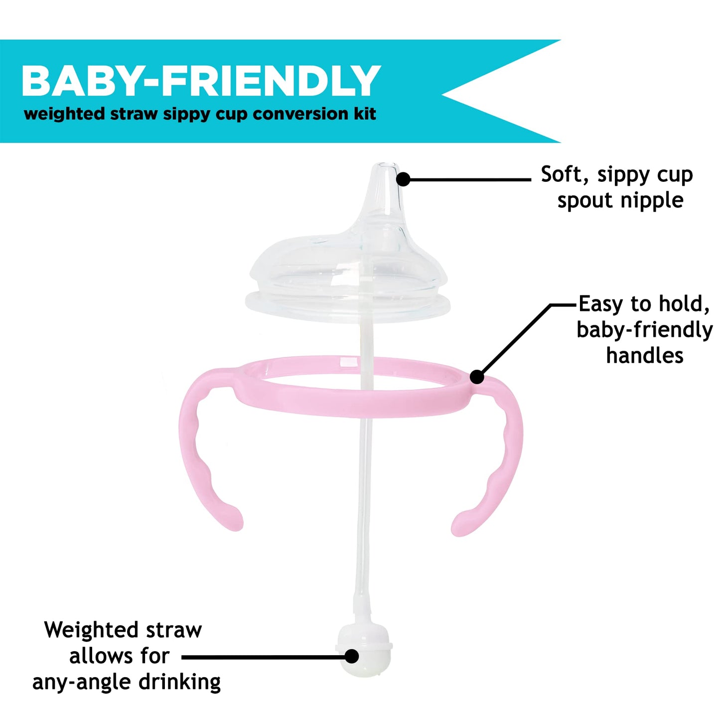 Botabee Pink Soft Spout - Transition Sippy Cup Kit For Comotomo 5 & 8 Oz Bottles - Conversion Kit Fits 5 Ounce & 8 Ounce Bottles