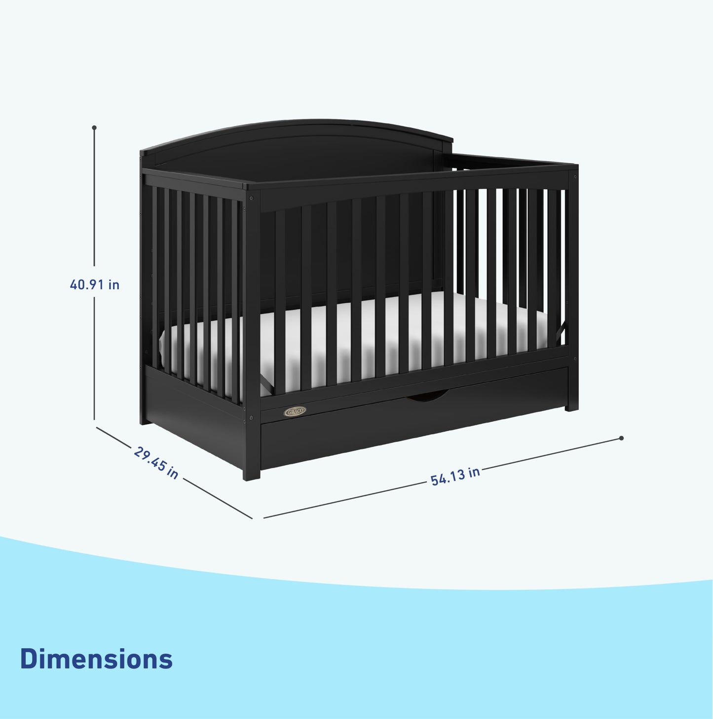 Graco Bellwood 5-In-1 Convertible Crib With Drawer (Black) - Greenguard Gold Certified, Full-Size Storage Drawer, Converts To To
