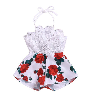 Baby Girl One-Piece Romper Clothes Halter Newborn Onesie Dress Floral Jumpsuit Sunsuit Embroidery Outfit (White 2, 0-6 Months)