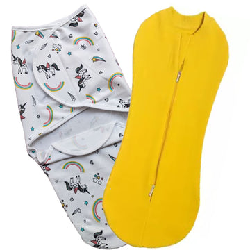 MammaChamp Strap Closer Adjustable Swaddle/Wrapper and Zip Sleeping Sack Bag Wrap for Newborn Baby 04 Months Rainbow Swaddle+Ye