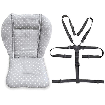 Twoworld Baby High Chair Seat Cushion Liner Mat Pad Cover Resistant And High Chair Straps (5 Point Harness) 1 Suit (Fashion Gray