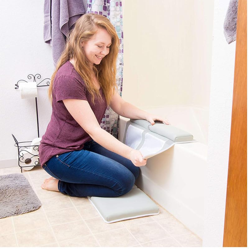 Childhood Bath Kneeler And Elbow Rest Pad Set - Painless Foam With Toy Organizer Pockets, Foldable, Quickly Dry Bathtub Kneeler