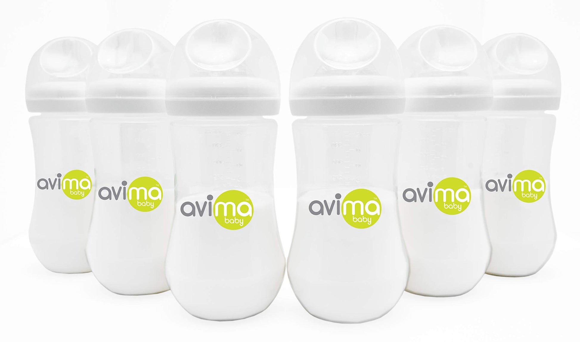 Avima 12 Oz. Anti Colic Infant Bottles, Bpa Free, Wide Neck With Fast Flow Nipples (Set Of 6)