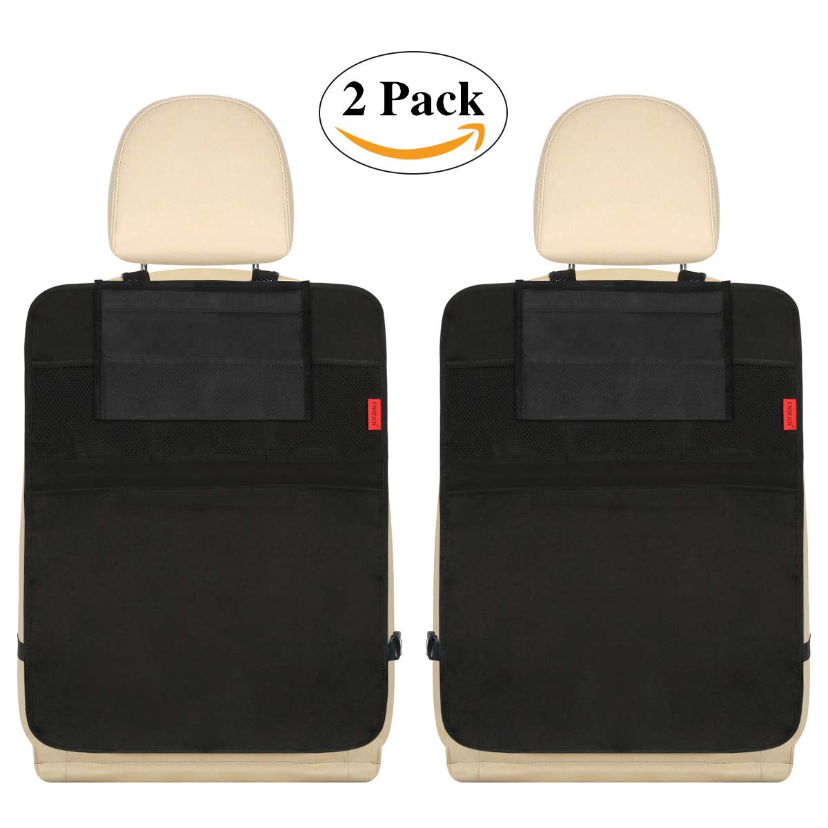 Dear Auto Car Backseat Organizer - Car Seat Protector - 2 Pack - Premium Quality Car Kick Mats With 10' Tablet Holder - Extra L