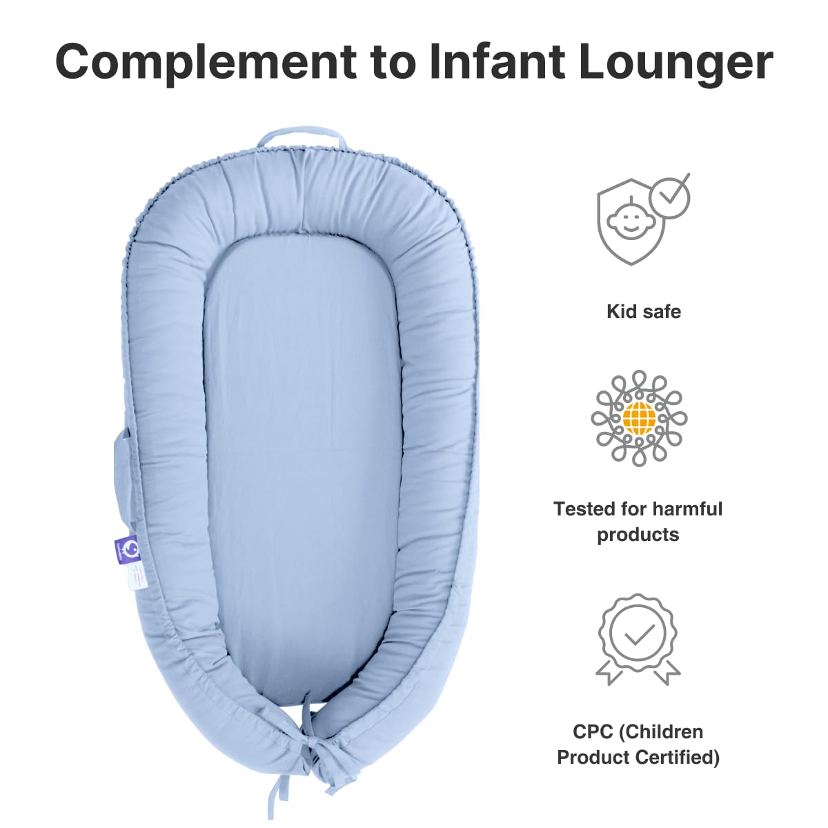 Infant Lounger Cover, 100% Organic Cotton, Newborn Essentials, Baby Gifts | Cover Only (Baby Blue)